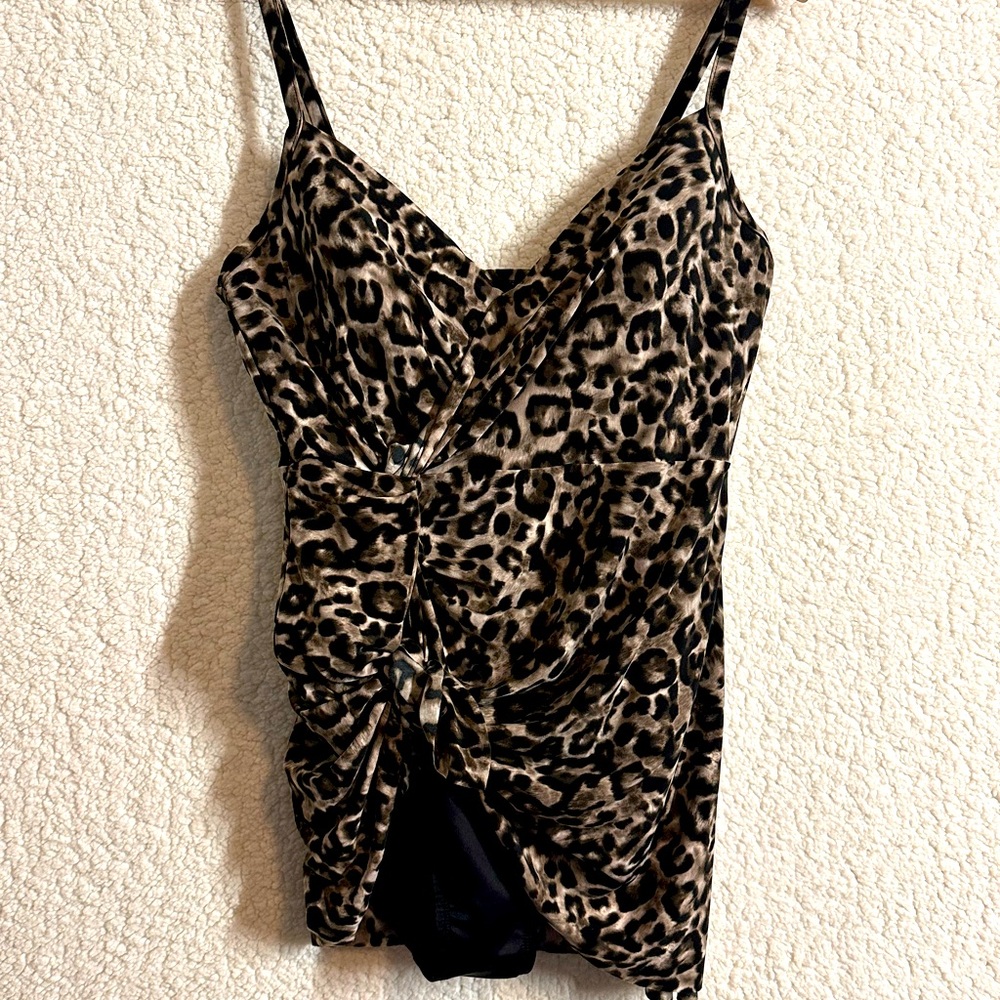 Miraclesuit Black and Brown One Piece Swimsuit with Ruched Waist